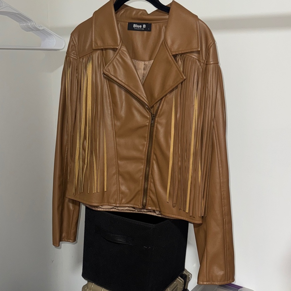 Blue B Women's Brown Leather Fringe Jacket